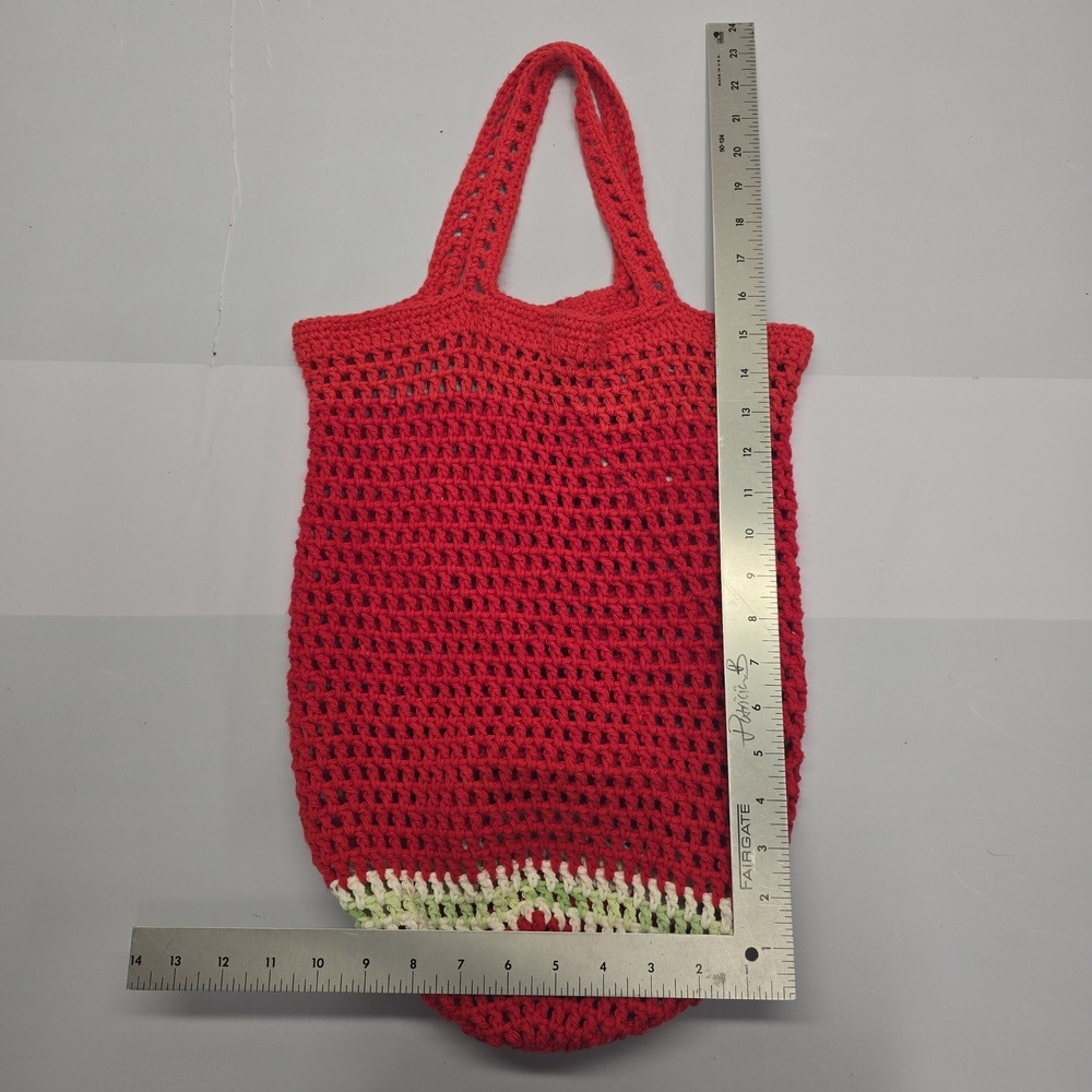 Handmade Crochet Market Tote Bag Red Green White Flower Fruit Aesthetic Boho - Picture 4 of 4